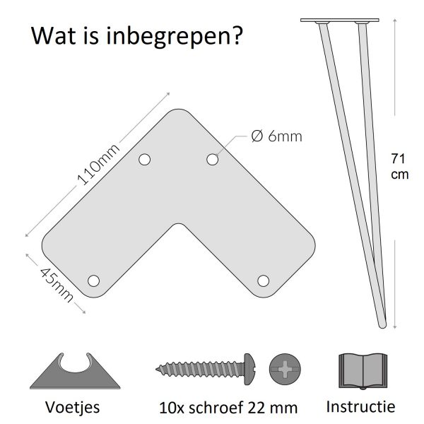 Hairpin tafelpoten (71 cm)